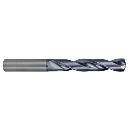 4 mm Dia. × 4 mm Shank × 32 mm Flute Length × 80 mm OAL, 5xD, 142°, AlTiN, 2 Flute, Coolant Thru, Round Solid Carbide Drill